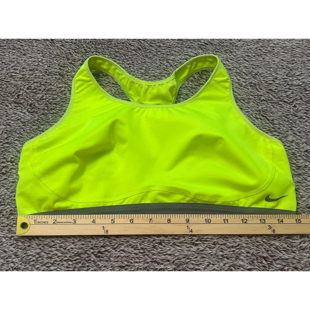 Nike Dri-FIT Racerback Sports Bra Neon Yellow Volt Grey XL Womens Workout Top